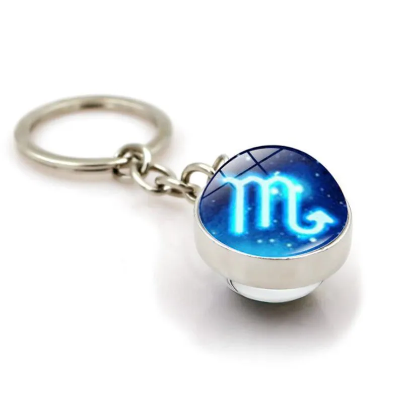 

Twelve constellation keychain double-sided glass ball mobile phone car pendant for boyfriend new year gift pendant wholesale