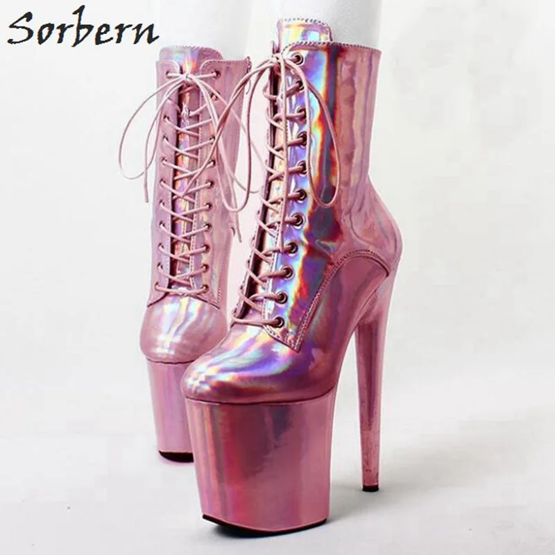 Pink Holo Sorbern серый металлик для женщин для танцев на шесте 20 см 8 дюймов экстремальные каблуки коварная обувь экзотические танцовщицы каблуки сапоги для женщин цвет на заказ - Цвет: Pink Holo