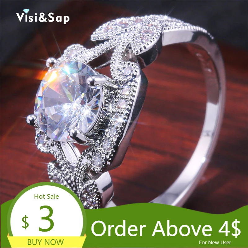 

Visisap Retro Leaves Rings for Women Vintage Engagement Wedding Ring Shining Zircon Wholesale Dropshipping Jewelry B2688