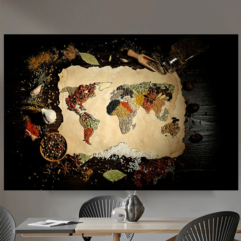 Настенный постер и печать на кухне различные приправы Карта мира настенные