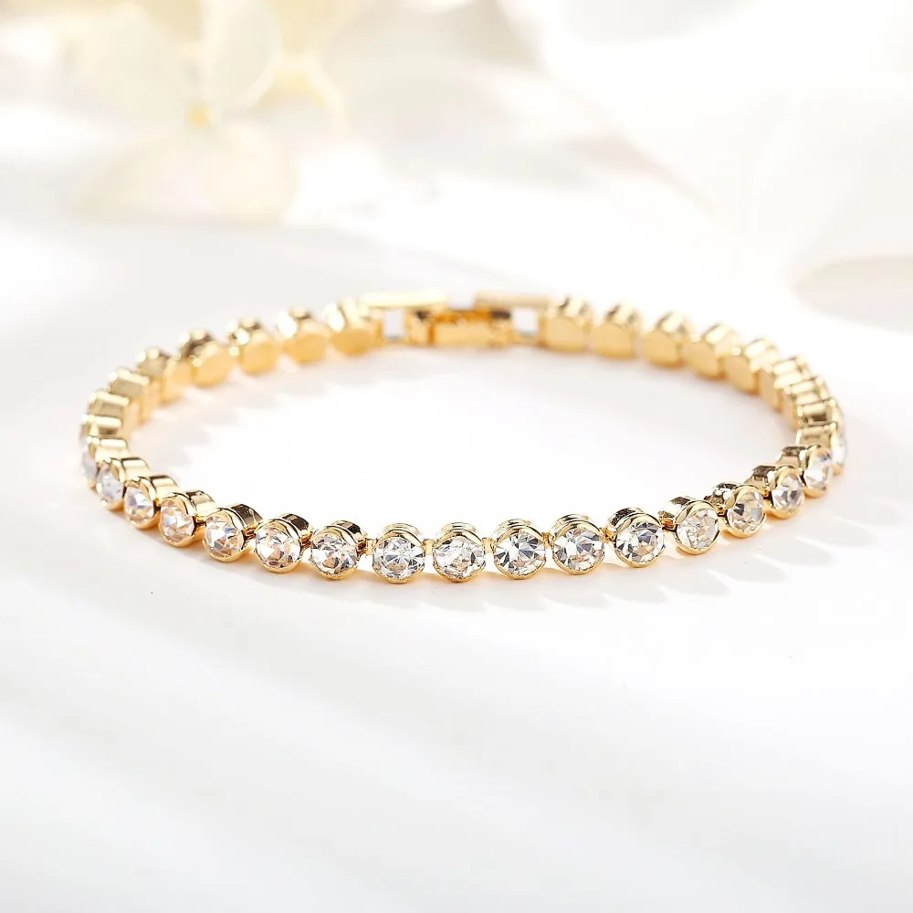 

Luxury Crystal Bracelet for Women Korean Wedding Gift Metal Gold Silver Color Roman Chain Bracelets Bangles Jewelry