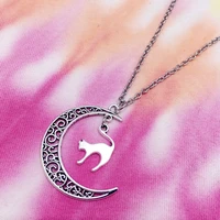 europe america gothic bohemian hollow moon cat pet pendant necklace female jewelry