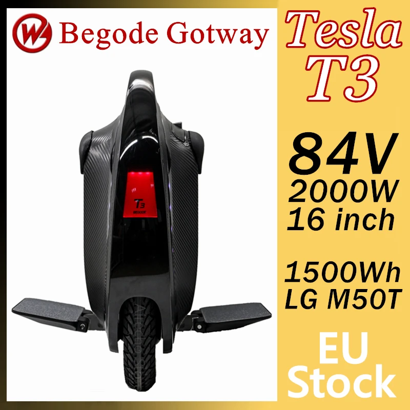 

Original Begode GotWay Tesla T3 Self Balance Electric Scooter 2000W Motor 84V 1500WH 16 Inch Tire Bluetooth Sound Skateboard