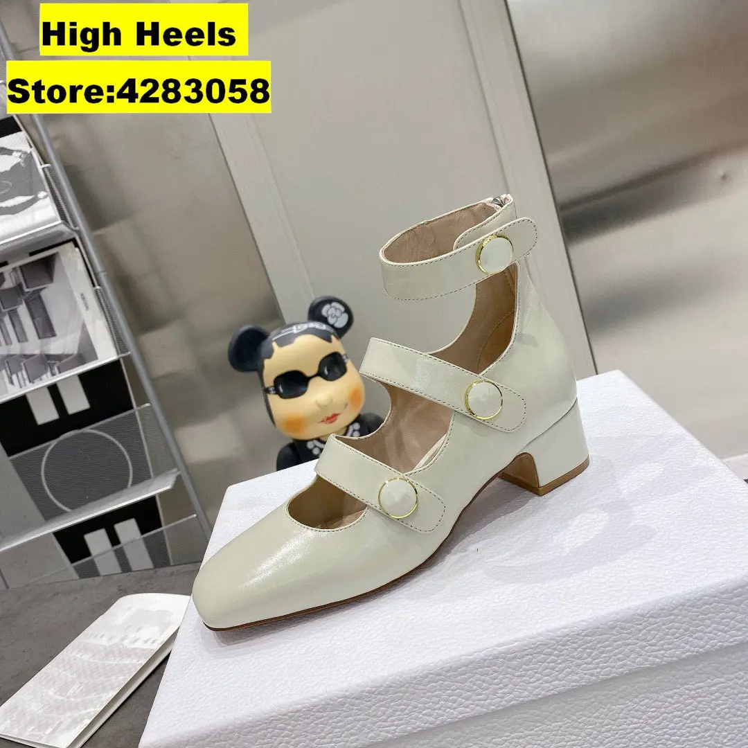 

Casual Designer Fashion Women Pumps Beige Patent Leather Round Toe Maryjanes chunky High Heels Bride Wedding Shoes