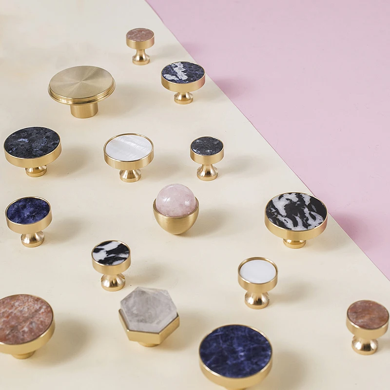 Ручки и ручки из натурального камня латуни для ящиков кухонного шкафа мебельная