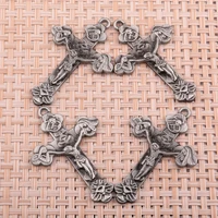 antique silver plated 36x54mm zinc alloy cross shaped pendant charms for jewelry making classic handmade diy accessories