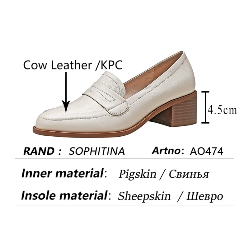 

SOPHITINA Round Toe Classic Loafers Women Square Heel Comfortable Korean Style Shoes Mid-heel Genuine Leather Female Pumps AO474