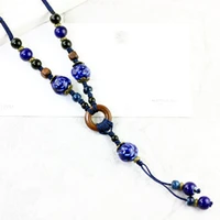 retro ethnic style handmade ceramic bead pendant sweater chain necklace n406