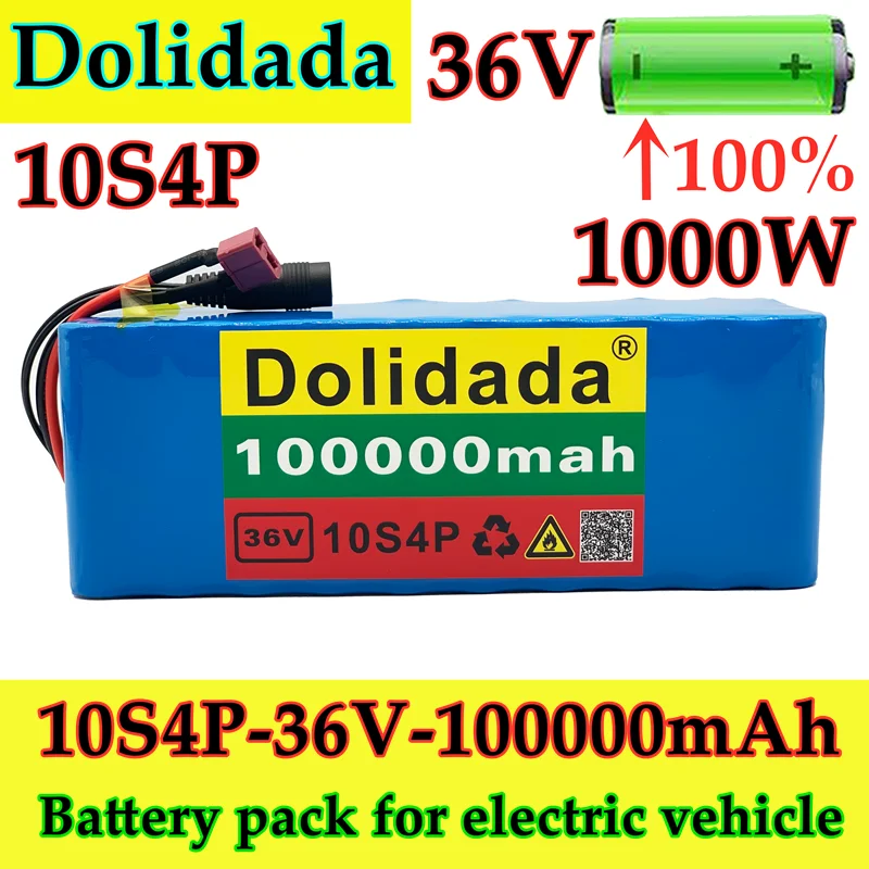 

2021 new 36V 10s4p 10000mah 1000W large capacity 42V 18650 lithium battery pack electric bicycle scooter with BMS t plug