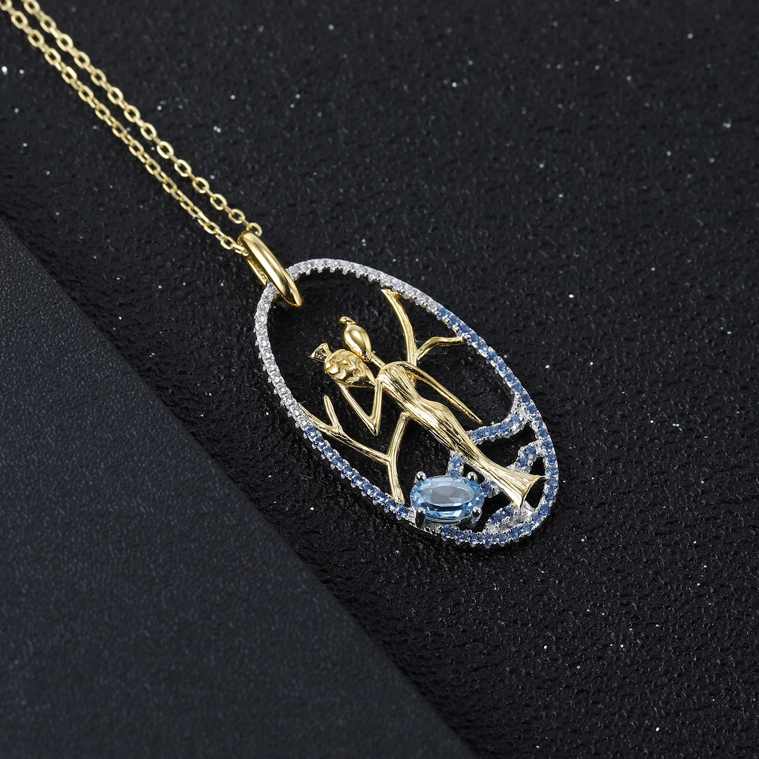 GEM'S BALLET 0.57Ct Natural Swiss Blue Topaz 925 Sterling Silver Golden Woman Fetch Water Pendant Necklace For Women Jewelry | Украшения