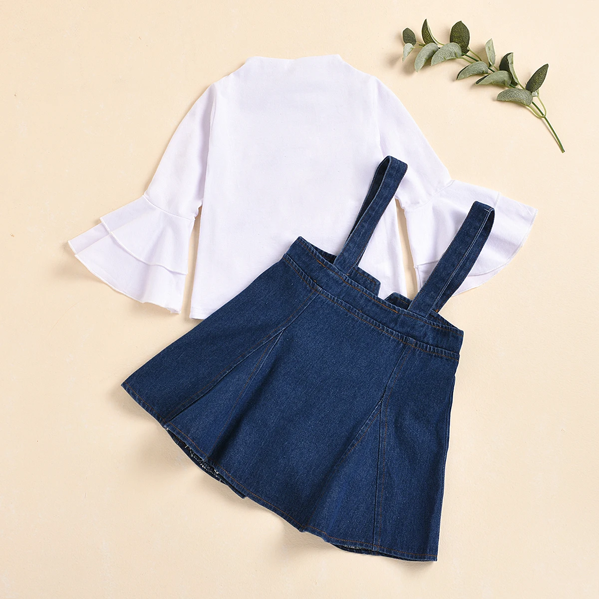 Детский комплект из 2 предметов Однотонная рубашка с круглым вырезом и длинными