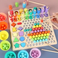 kids bead clip concentration and fine motor training board game wooden montessori color classification stacked educational toys