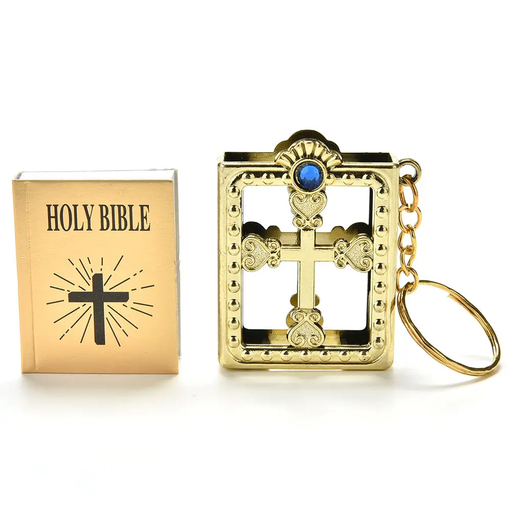 

Special Mini Holy Bible Keychain English Religious Miniature Paper Spiritual Christian Jesus Cover Keyring Gift