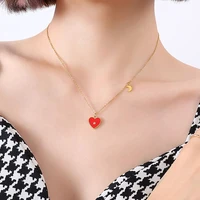 yaonuan romantic titanium steel gold plated necklace for women clavicle chain red love pendant with sparkling zircon party gifts