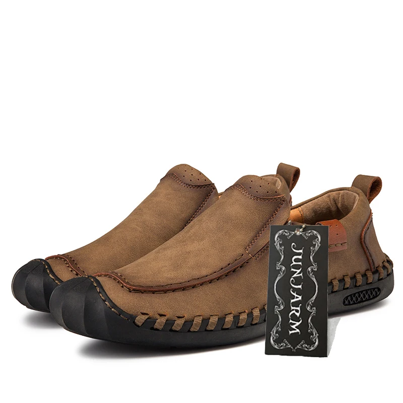 Мужская кожаная обувь JUNJARM повседневная мужские лоферы на плоской подошве