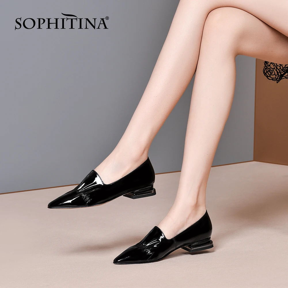 

SOPHITINA Women's Shoes Elegant Fashion Pumps Women Leather Handmade Pointed Toe Low Heel Office lady Casual Women Pumps SO536