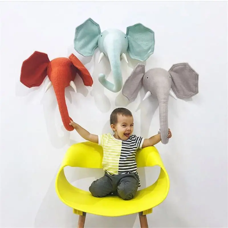 

3D Stuffed Animal Elephant Head Wall Hanging Baby Kids Bedroom Decor Toy Gift Dropshipping