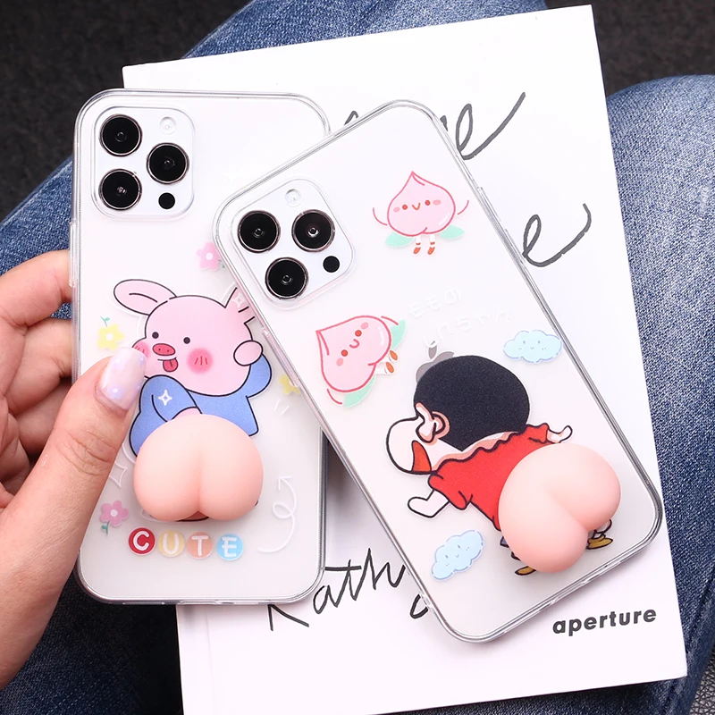 

Funny Cute 3D Cartoon Butt Soft Silicone Phone Case For iPhone 11 12 Pro Max Mini XS XR X 6 7 8P Transparent Phone Shell Funda