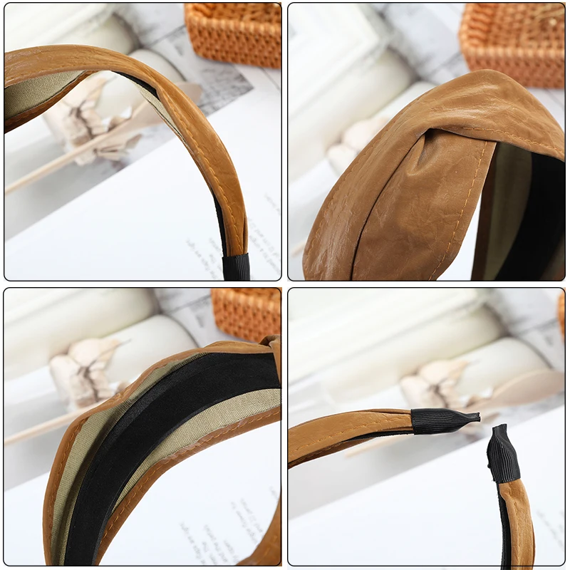 

New Fashion PU Leather Cross Hairband Elastic Headband Turban for Women Solid Color Wide Hair Hoop Bands Bezel Hair Accessories