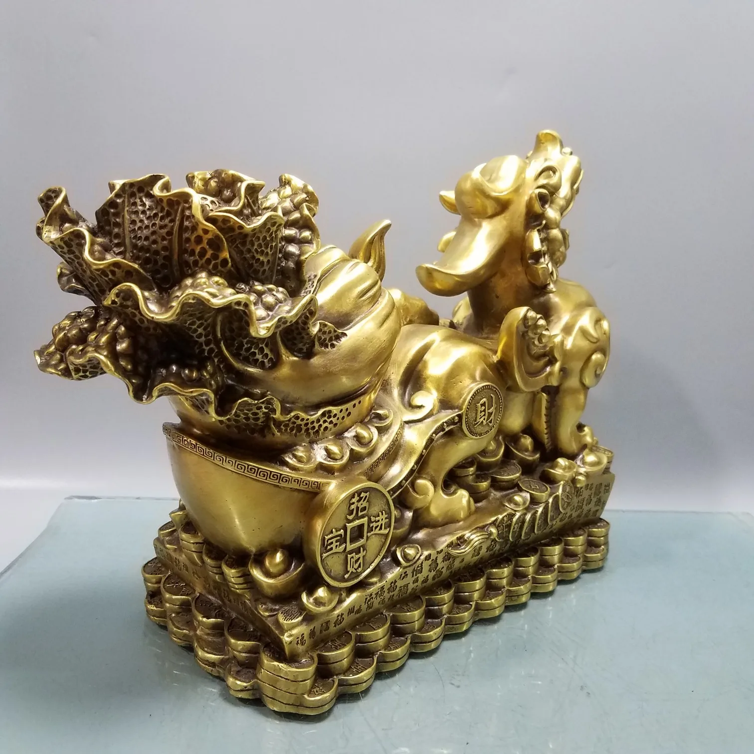 Preise 37cm Große 2021 Home Unternehmen Business Shop ZHAO CAI Talisman Geld Zeichnung Gute Glück Drachen PI XIU KUPFER Skulptur KUNST Statue