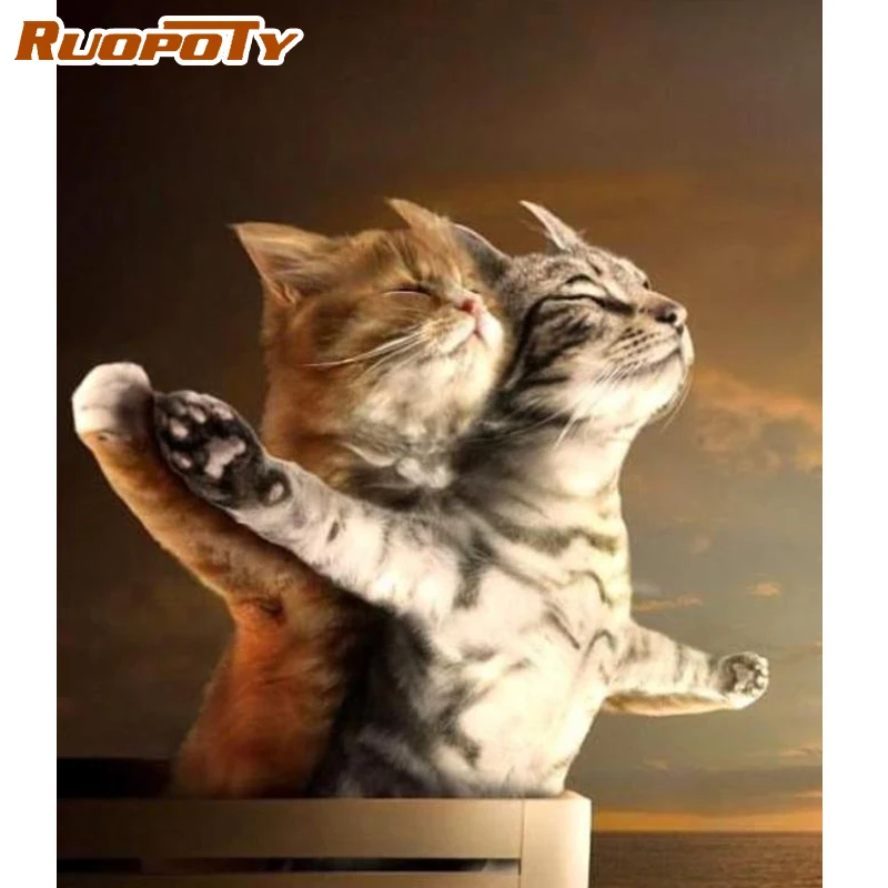 Картина RUOPOTY в рамке с изображением двух котов животных сделай сам Раскраска по