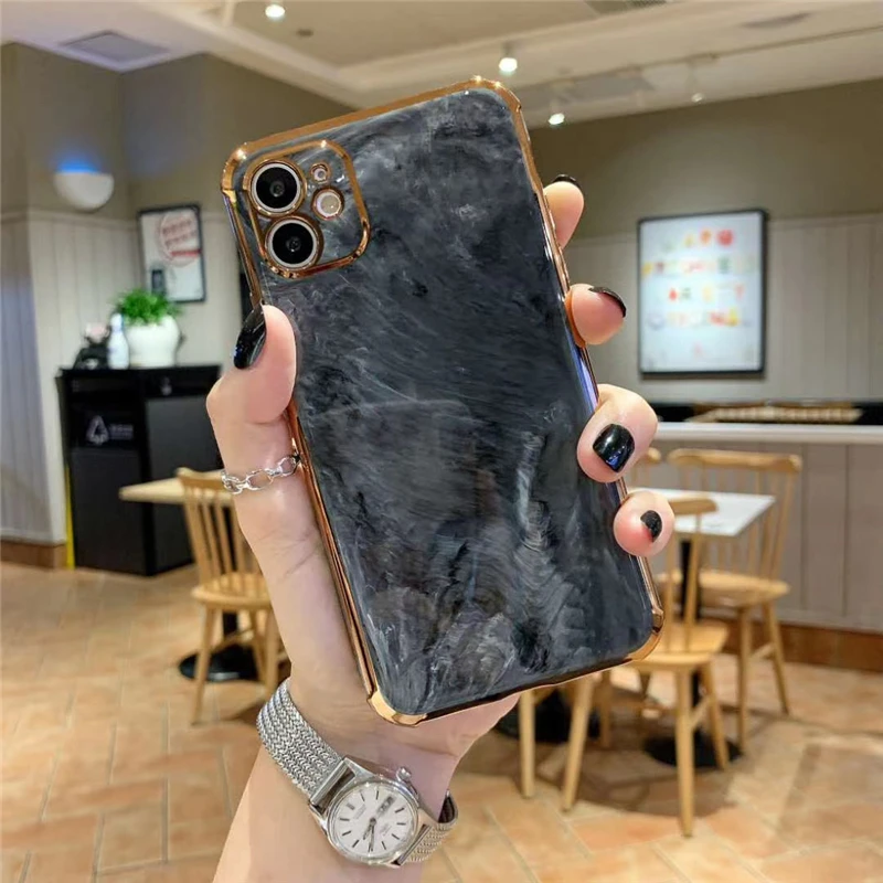 

Qianliyao Luxury Marble Electroplated Gold Plated Cases For iPhone 11 7 8 Plus XS XR X 12 Pro Max SE 2020 Soft Back Cover