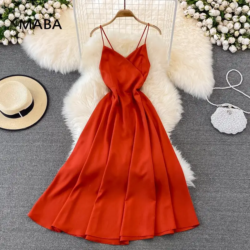 

Summer Women Boho Spaghetti Strap Dress Cross V-neck Off Shoulder Sexy Backless Bow Fashion Vestidos Beach Holiday Long Dress