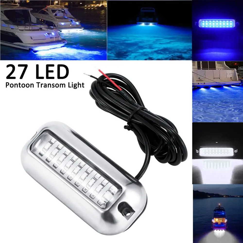 

50W 27 LED Underwater Boat Transom Light Stainless Steel Under Water Pontoon Waterproof Lamp Marine Hardware Boat Yacht
