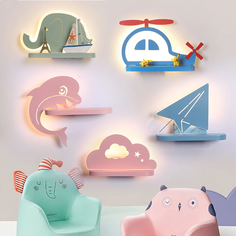 

Современный милый белый синий розовый настенный светильник для детей Детская спальня прикроватный коридор освещение Светодиодные дельфин...