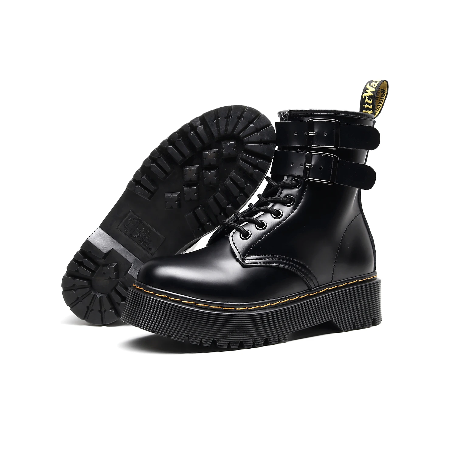 

Новинка Осень-зима 2021, длинные ботинки-мартинсы, черная женская обувь, модные повседневные ботинки, обувь на высокой платформе большого раз...