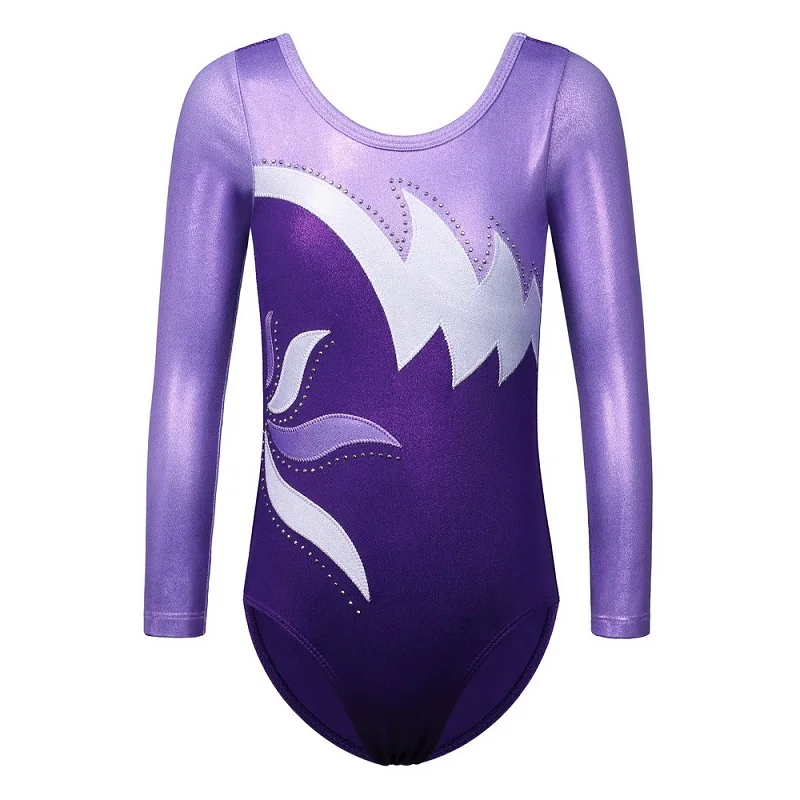 B197 Purple BAOHULU/гимнастическое трико с длинным рукавом для девочек, молодежное черное ярко-розовое лоскутное трико для малышей, спортивный костюм, детская Одежда для танцев - Цвет: B197 Purple