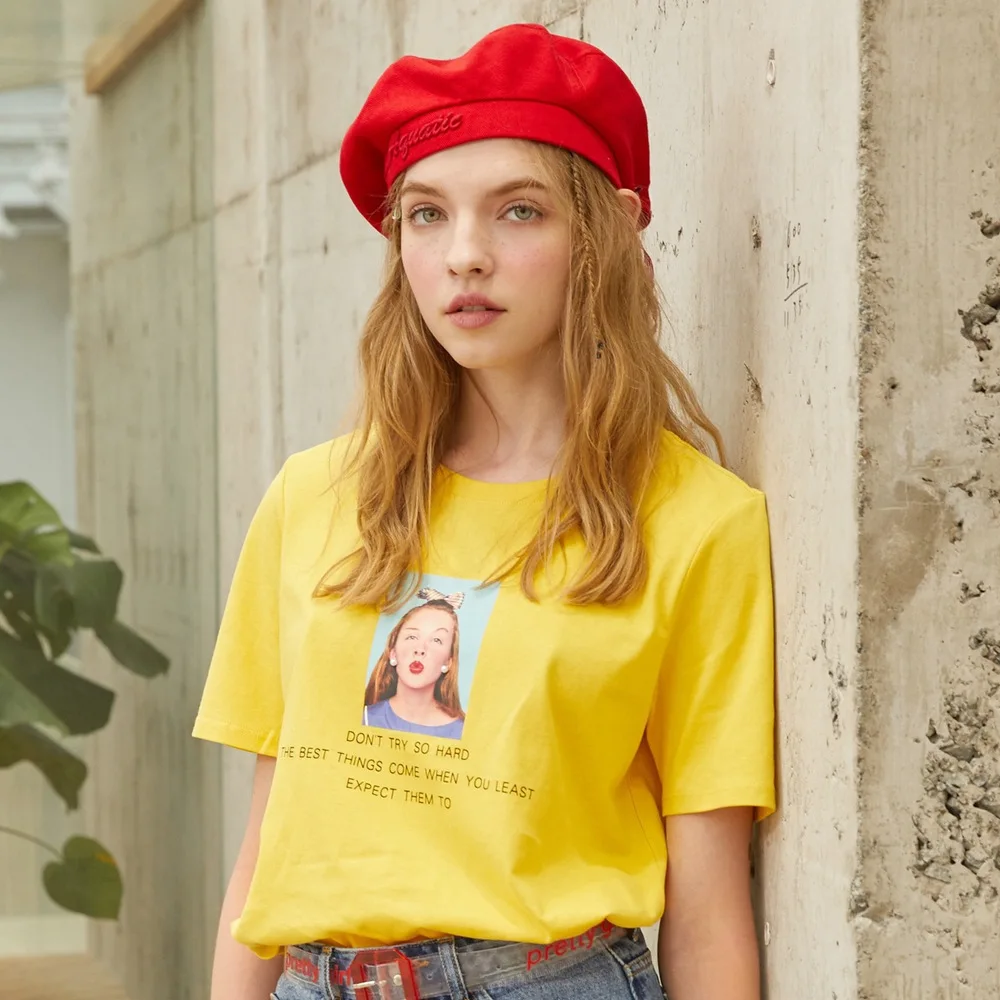 Женская футболка Metersbonwe Повседневная Свободная с буквенным принтом уличная