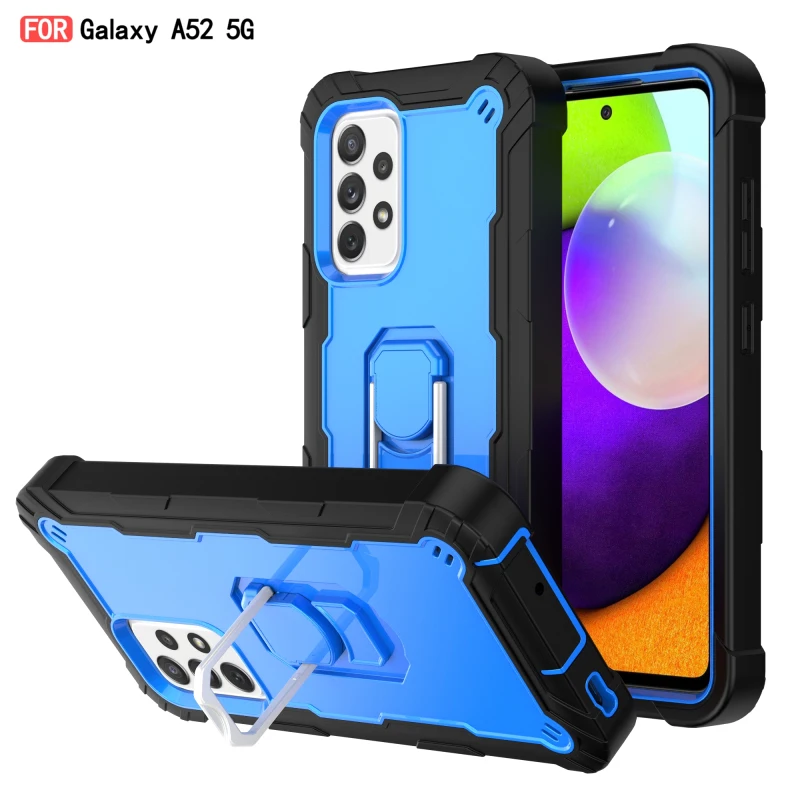

Shockproof Rugged Armor Phone Case For Samsung Galaxy A02S A12 A52 A72 A32 5G S20 FE Metal Ring Stand Bracket Protective Cover