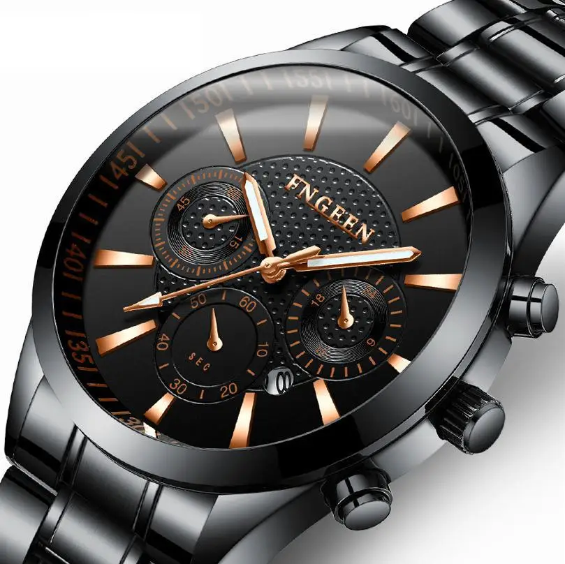 

2021 new new imitation six-pin design men's watch waterproof luminous watch men's fashion calendar student black men's watch