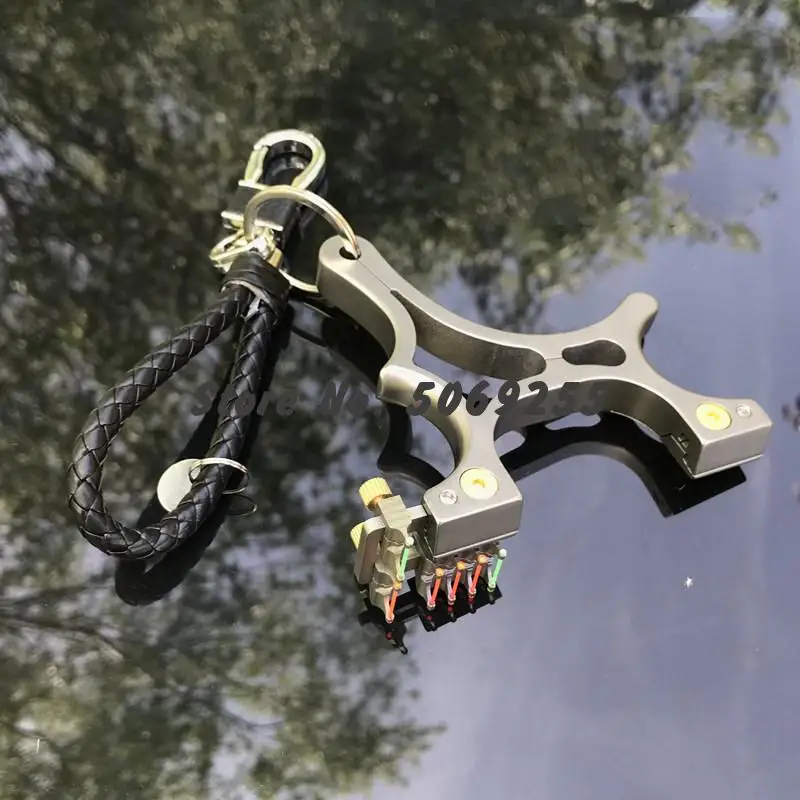 

Titanium Alloy Hunting Slingshot Catapult Multiple Sight with Flat Rubber Band Outdoor High Precision Shooting
