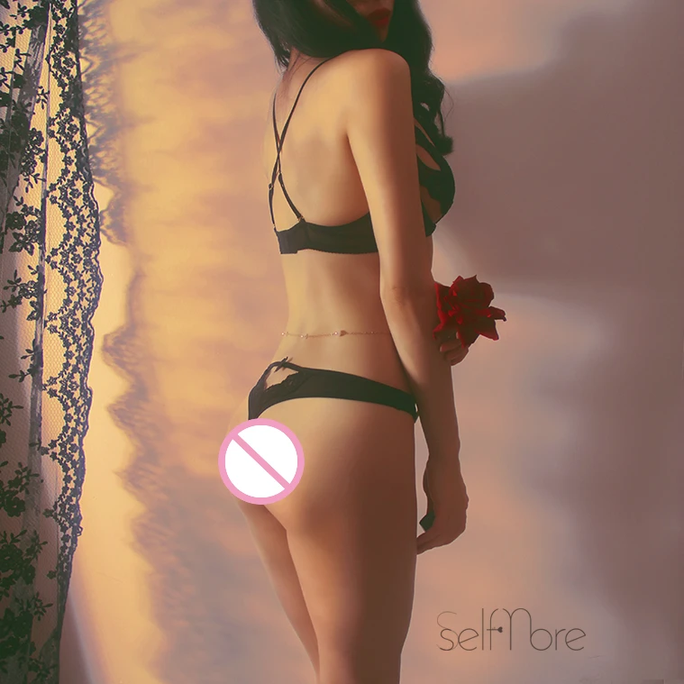 Ультра тонкий кружевной полая крестообразная бюстгальтер набор трусиков