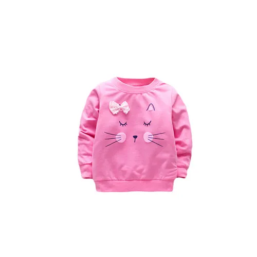 rose cat Футболка для маленьких девочек хлопковые повседневные топы с длинными рукавами для маленьких девочек, рубашка для новорожденных весенне-осенняя футболка одежда для маленьких девочек на первый день рождения - Цвет: rose cat