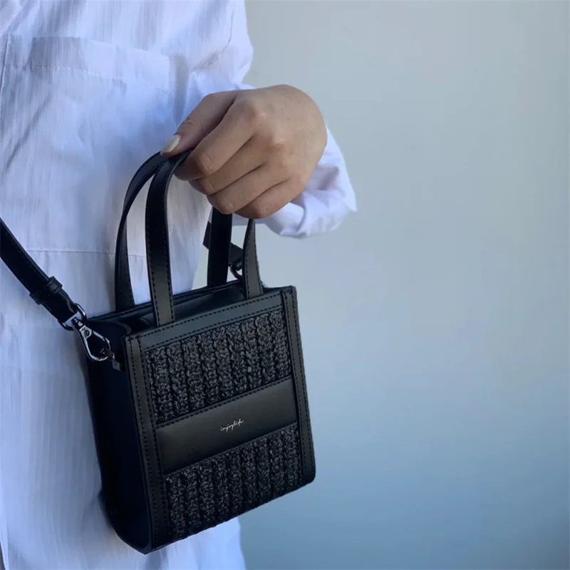 

Black Woven Handbag Designers Woman Messenger Tote Bags Females Fashion Bag Crossbody Shoulder Handbag Retro Niche Package