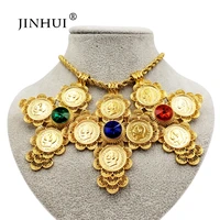 dubai new fashion jewelry gold color chain length 50cm pendant custom necklace womenmen 1913 head portrait coin blue red stone