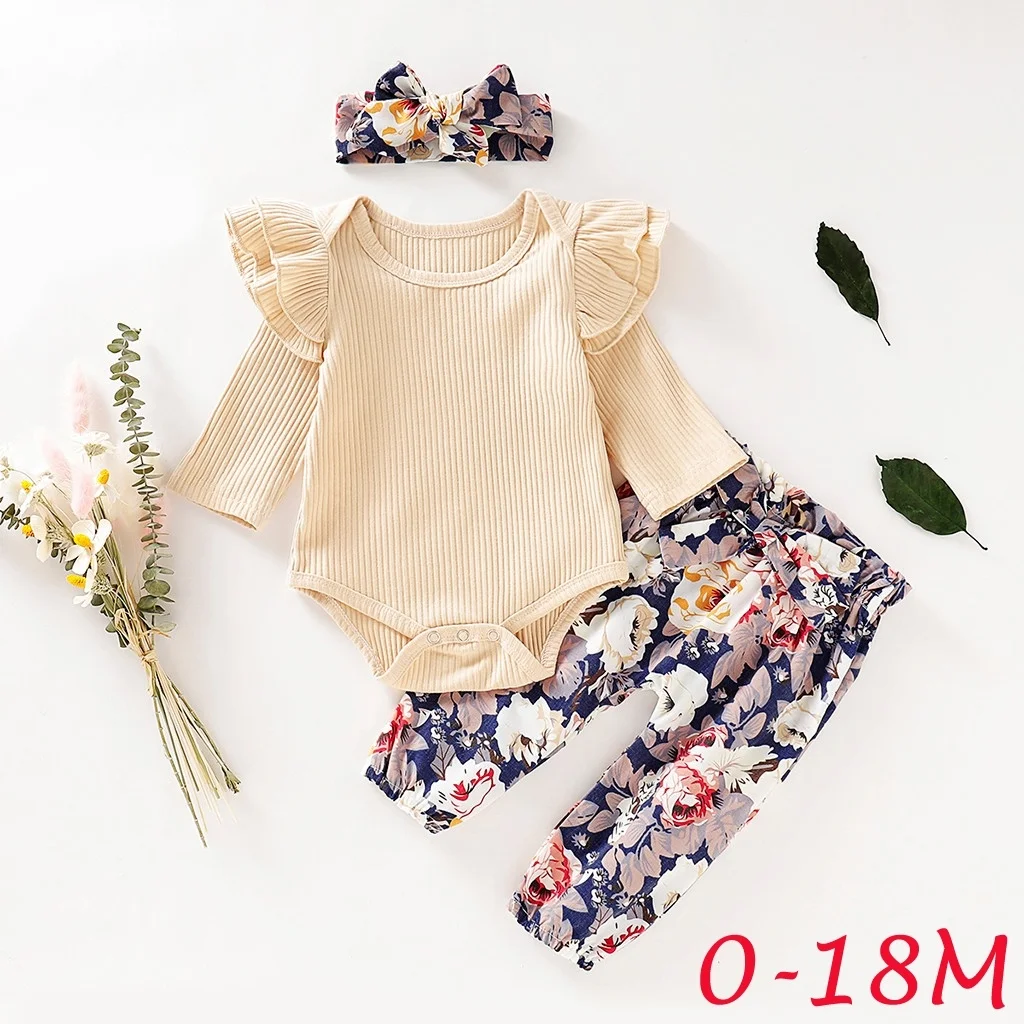 Осенне зимняя модная Милая одежда для маленьких девочек Однотонные Ползунки с