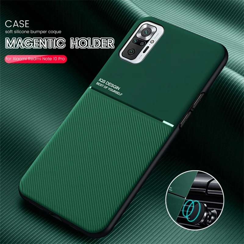 

car magnetic holder cover for redmi note10 pro case leather texture silicone shockproof coque on redmy note 10 pro 10s 10t coque