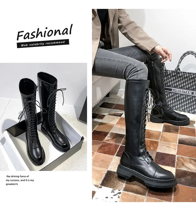 

2021 Elastic Leather Boots for Thick Calf Women Classic Winter Plus Thick Calf Botas Ladies Stylish England Style Riding Booties
