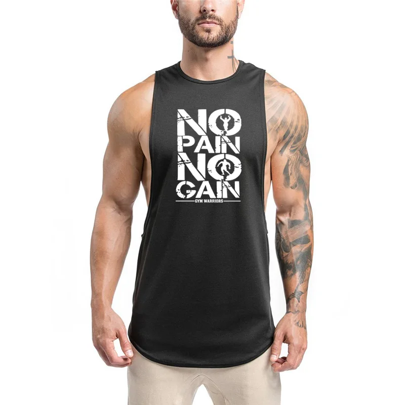 

No Pain No Gain Gym Workout Sleeveless T Shirt Running Vest Men Bodybuilding Fitness Mens Sports Tanktop Muscle Men Tank Tops