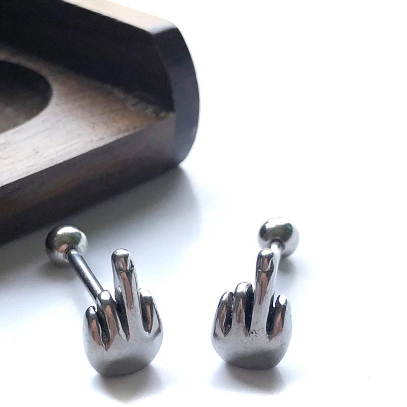 1 шт. хирургические Сталь средний палец жест штанга для языка пирсинг кольца