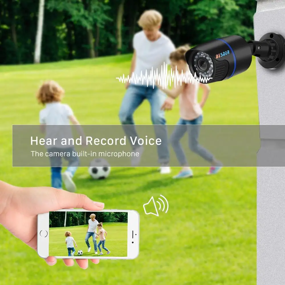BESDER 5MP 2MP 3MPH.265 Камера видеонаблюдения Наружная водонепроницаемая IP-камера Аудио