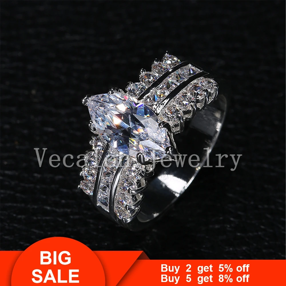 Vecalon 2016 Бренд ручной работы Маркиза Cut 5ct Cz 5A Циркон Серебро 925 пробы обручальное