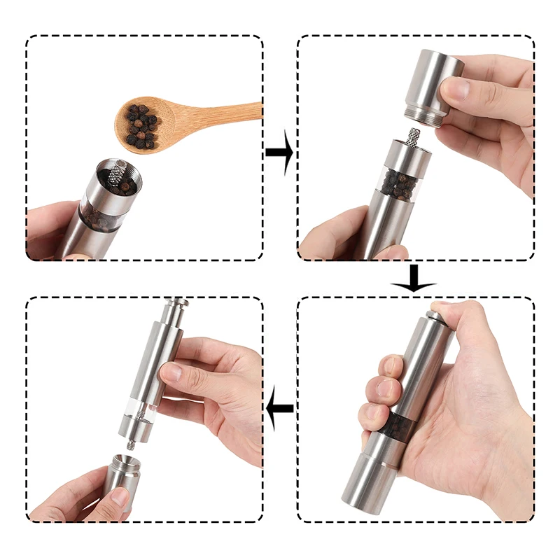 

Manual Pepper Mill Salt Shakers Thumb Push One-handed Pepper Grinder Stainless Steel Spice Sauce Grinders Stick Kitchen Tools