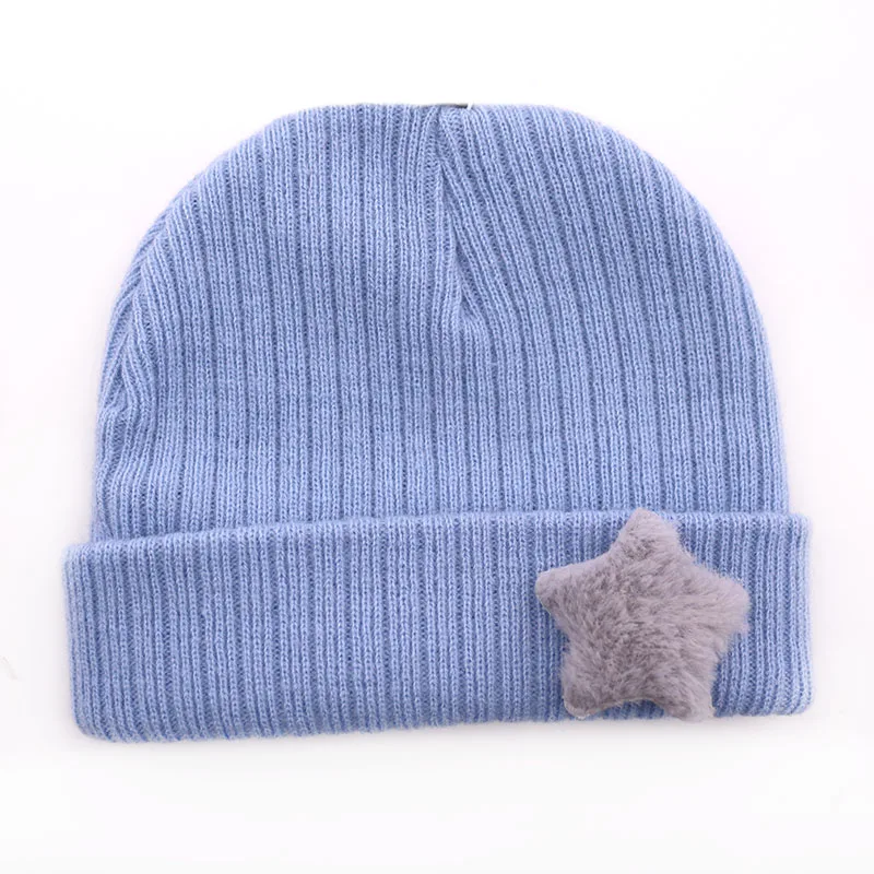 Мягкий мех в полоску и со звездами вязаные шапки для новорожденных повседневный