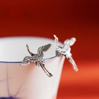 vintage silver color flying crane stud earrings for women men 2021 new jewelry chinese style prolong life good lucky jewelry