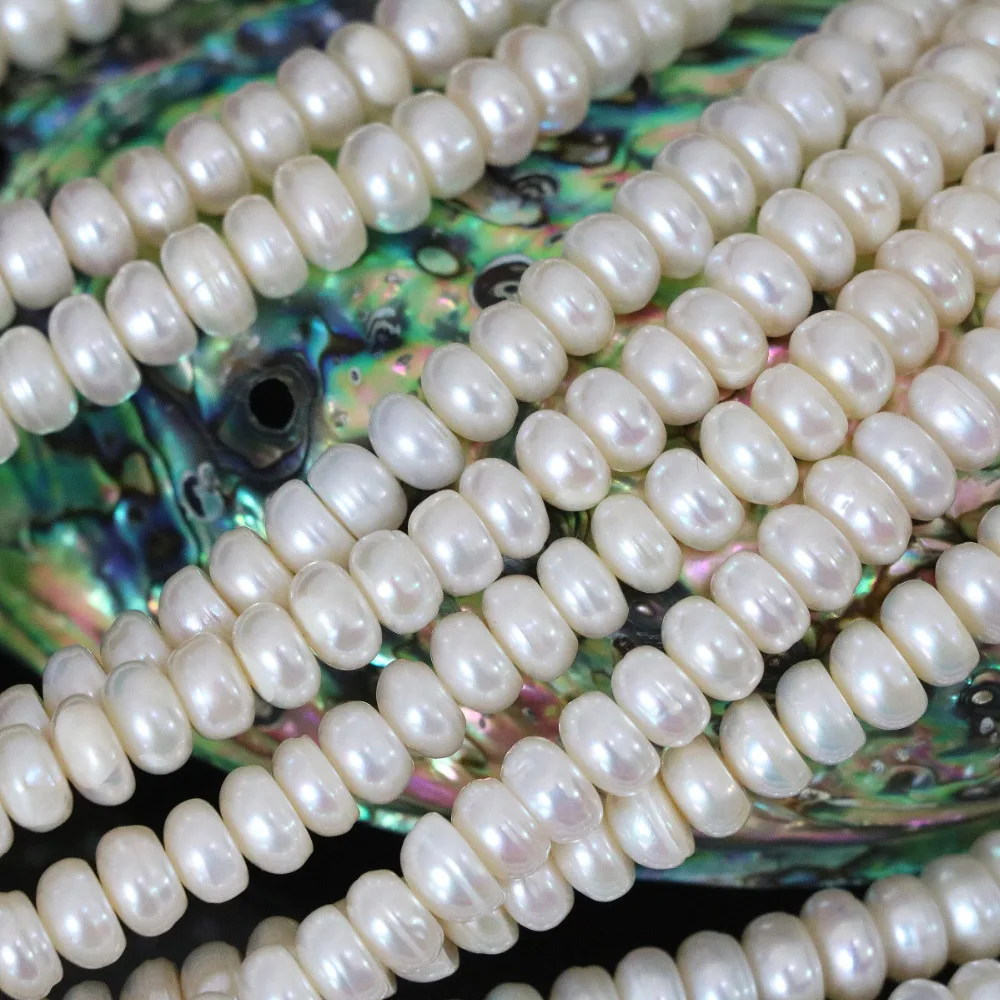 

Bohemia white natural pearl beads cultured freshwater abacus button shape elegant diy gifts jewelry loose beads 15inch B1336